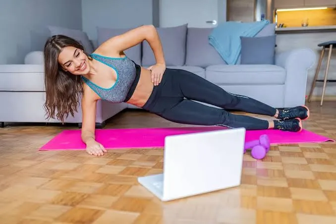 Standing exercise flow in a living room setting